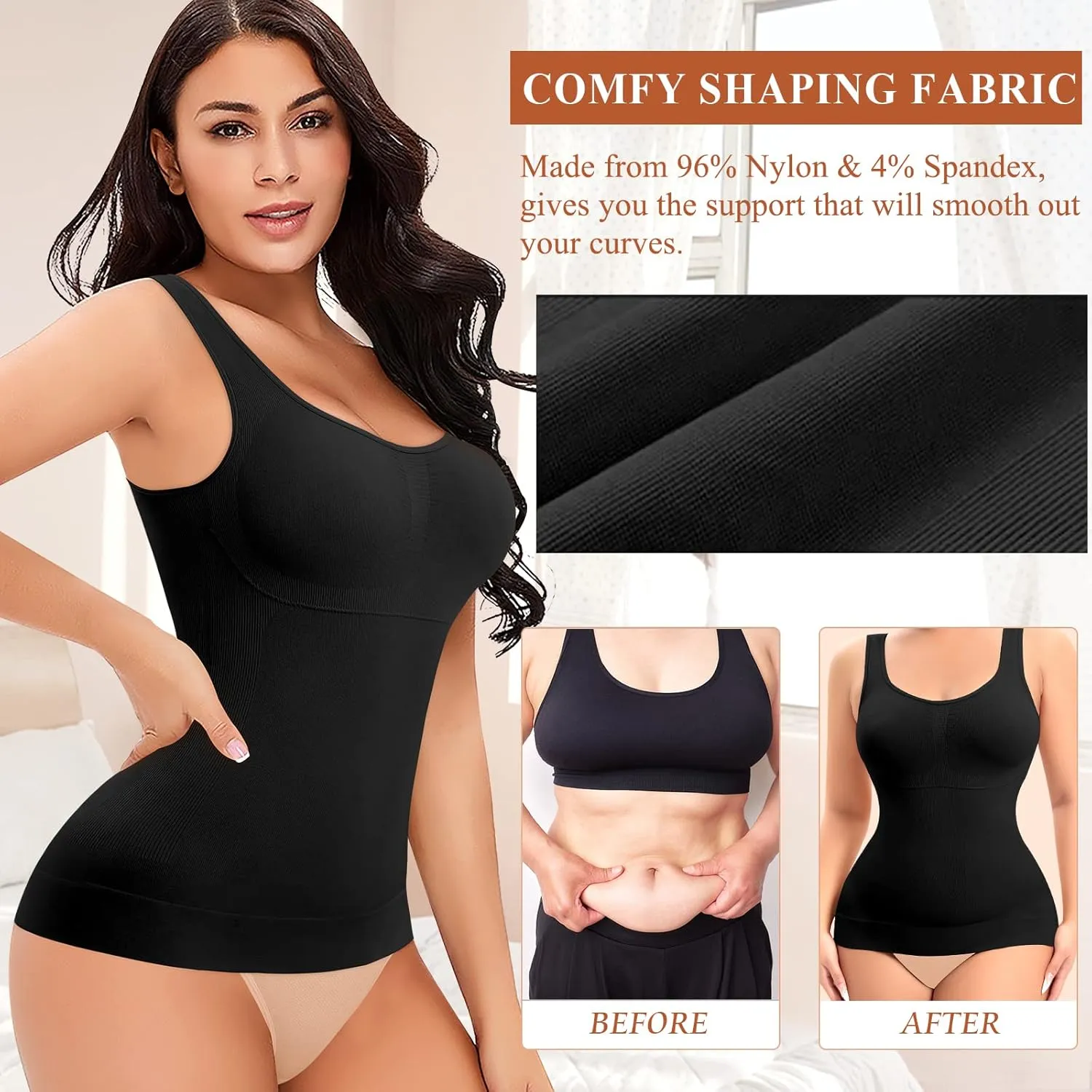 Shapewear Tank Tops for Women with Built in Bra Tummy Control Compression Camisoles Body Shaper Padded Tanks