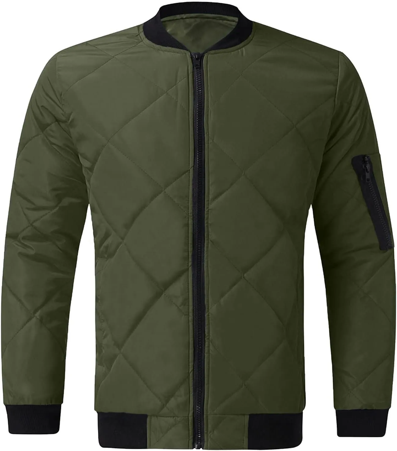 SHOPESSA Men's Winter Coat Casual Mock Neck Zip Up Down Jacket Padded Bomber Jacket Men Relaxed Fit Diamond Quilted Jackets