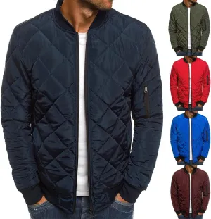 SHOPESSA Men's Winter Coat Casual Mock Neck Zip Up Down Jacket Padded Bomber Jacket Men Relaxed Fit Diamond Quilted Jackets