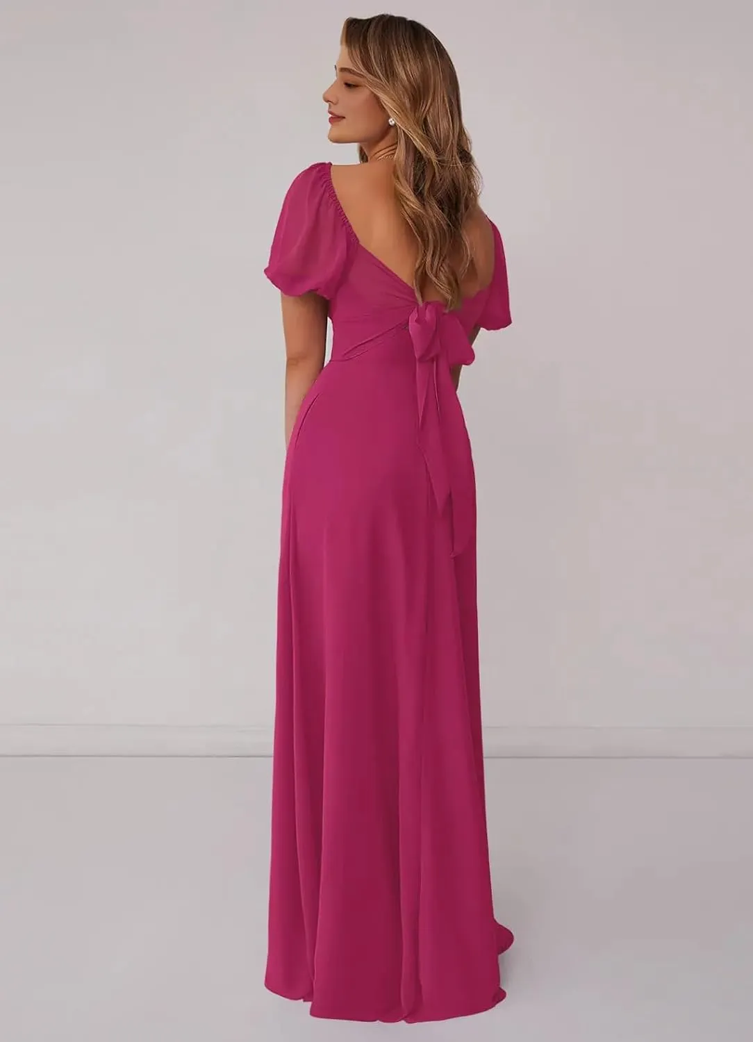 Short Sleeve Bridesmaid Dresses for Wedding Sweetheart Neck A Line Chiffon Corest Formal Wedding Guest Dress for Women