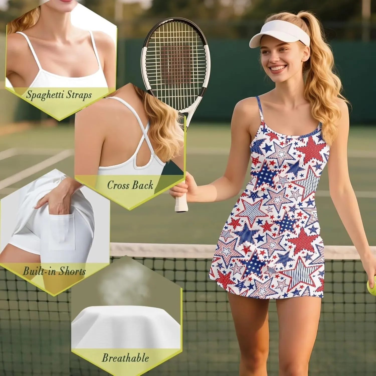 Slim Comfort Tennis Dress Womens Athletic Dress Built in Shorts Workout Exercise Golf Summer Dress XS-2XL