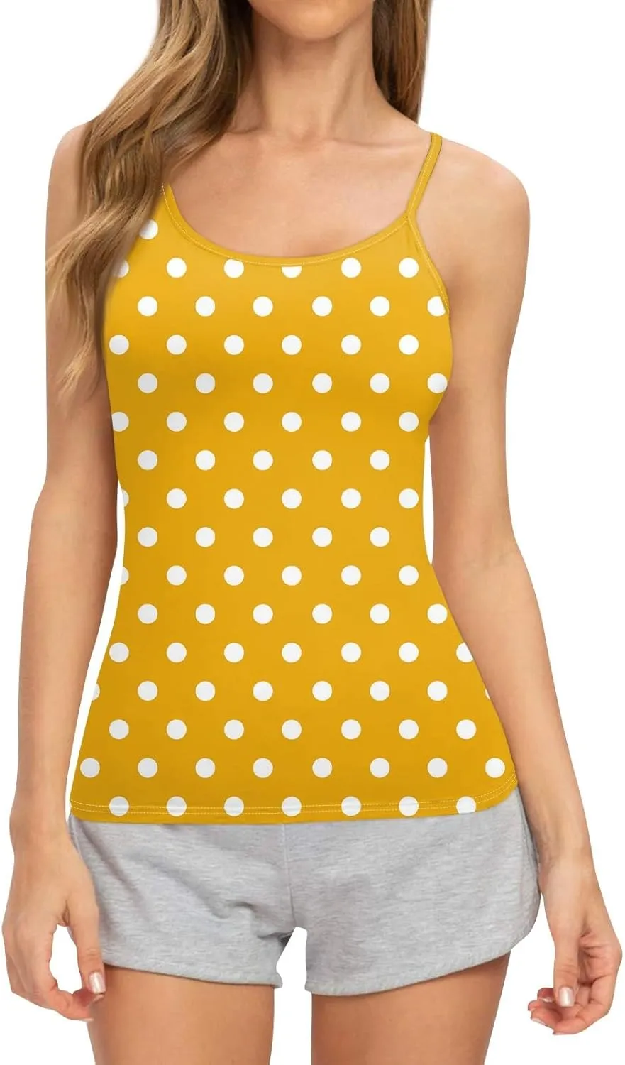slqdgmryz Tank Top for Women Loose Fit Summer Spaghetti Straps Cami Top Basic Scoop Neck Adjustable Cute Sleeveless Shirts