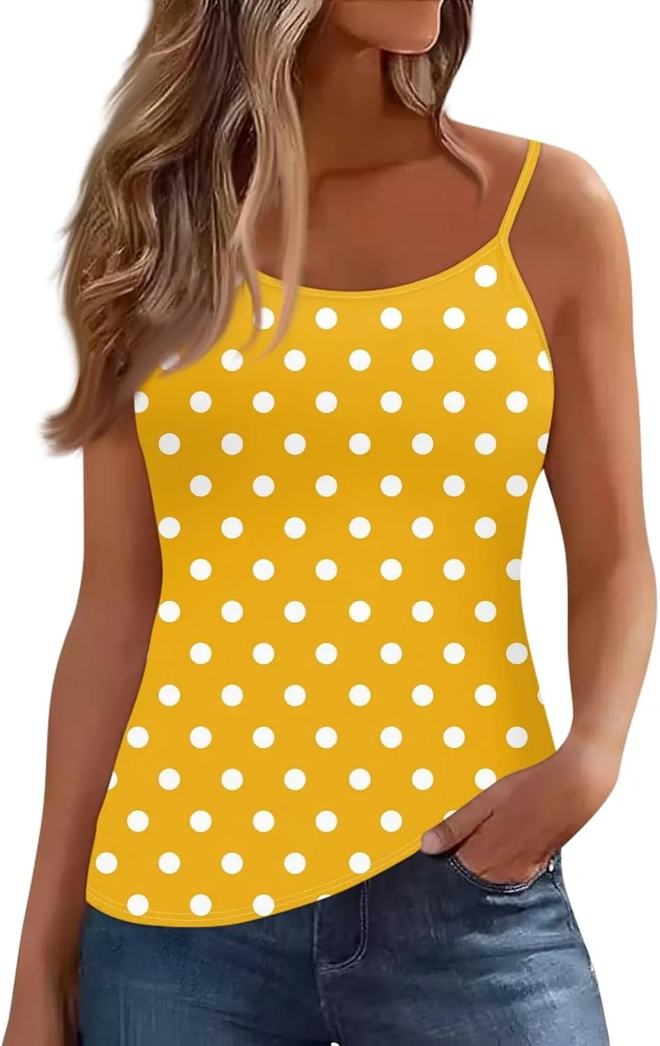 slqdgmryz Tank Top for Women Loose Fit Summer Spaghetti Straps Cami Top Basic Scoop Neck Adjustable Cute Sleeveless Shirts