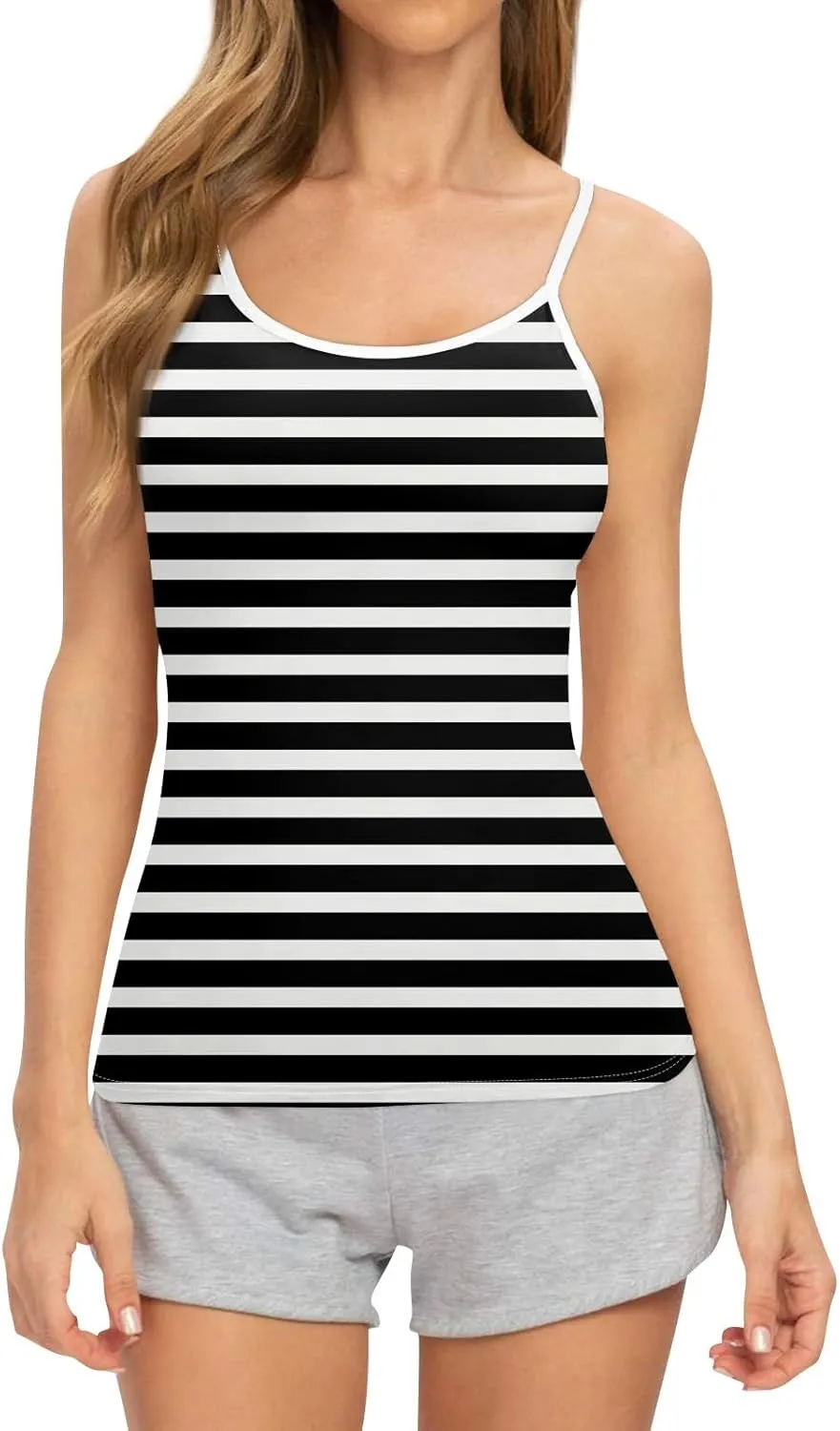 slqdgmryz Tank Top for Women Loose Fit Summer Spaghetti Straps Cami Top Basic Scoop Neck Adjustable Cute Sleeveless Shirts