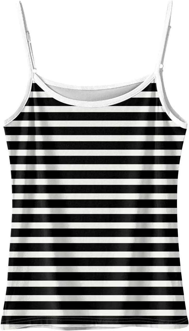 slqdgmryz Tank Top for Women Loose Fit Summer Spaghetti Straps Cami Top Basic Scoop Neck Adjustable Cute Sleeveless Shirts