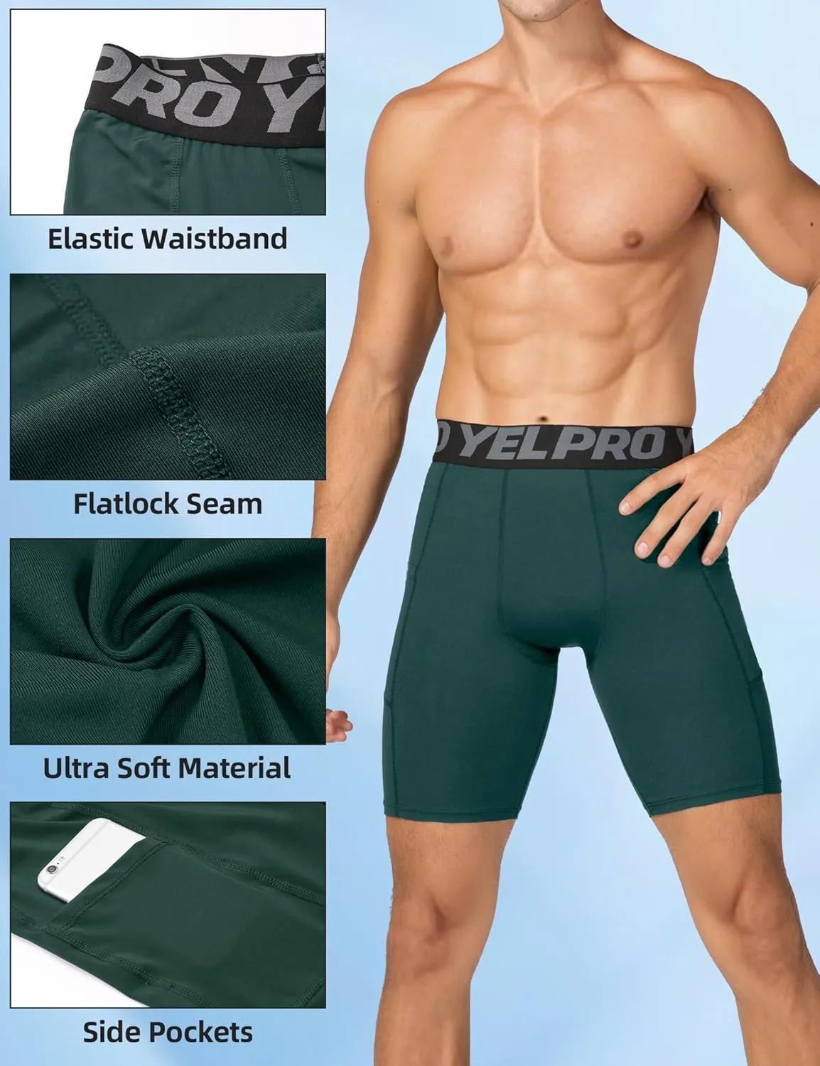 SPVISE Compression Shorts Men Spandex Sports Shorts Workout Running Gym Shorts Cool Dry Athletic Baselayer Underwear Pockets
