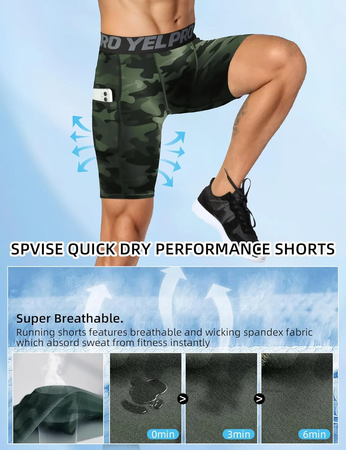 SPVISE Compression Shorts Men Spandex Sports Shorts Workout Running Gym Shorts Cool Dry Athletic Baselayer Underwear Pockets