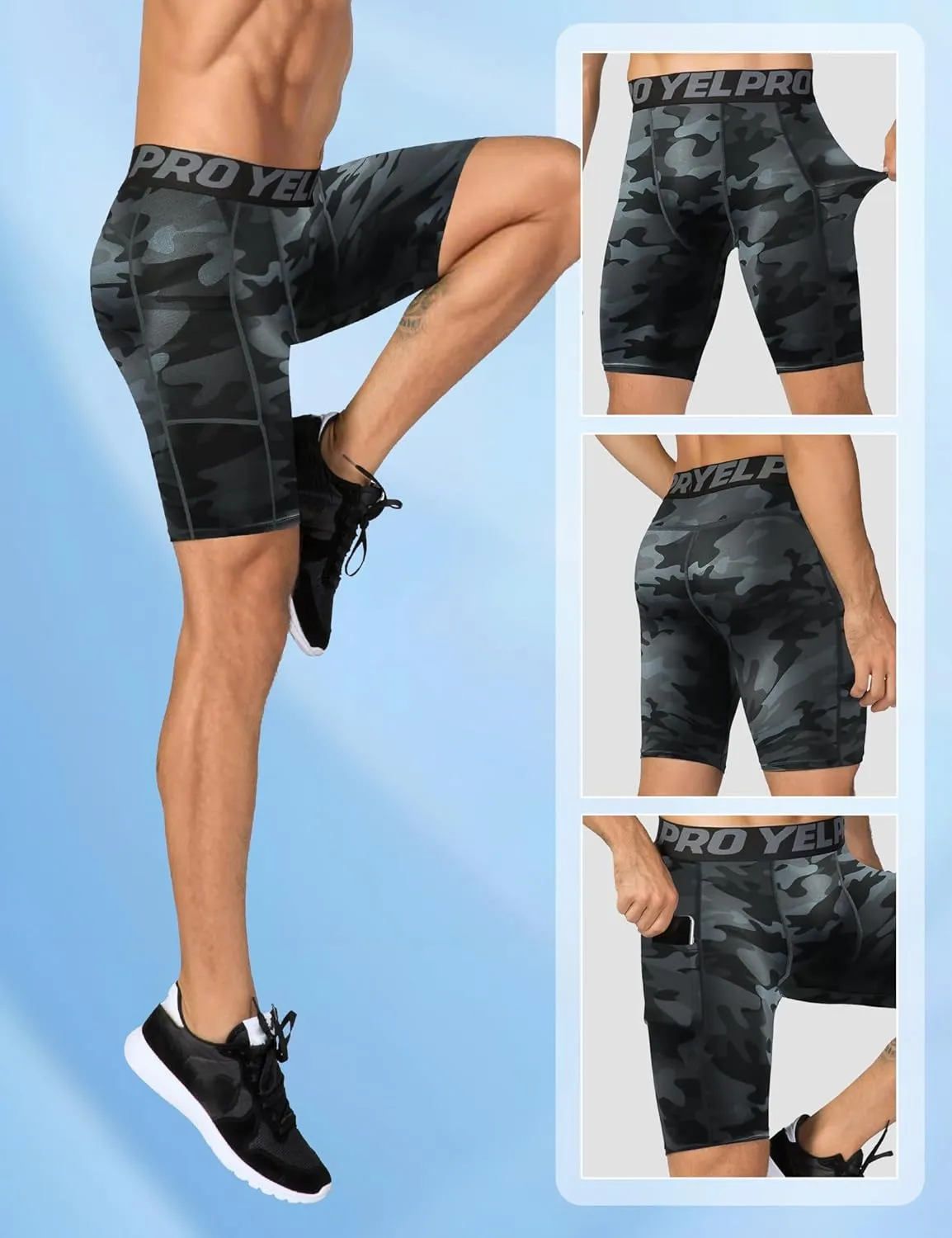SPVISE Compression Shorts Men Spandex Sports Shorts Workout Running Gym Shorts Cool Dry Athletic Baselayer Underwear Pockets