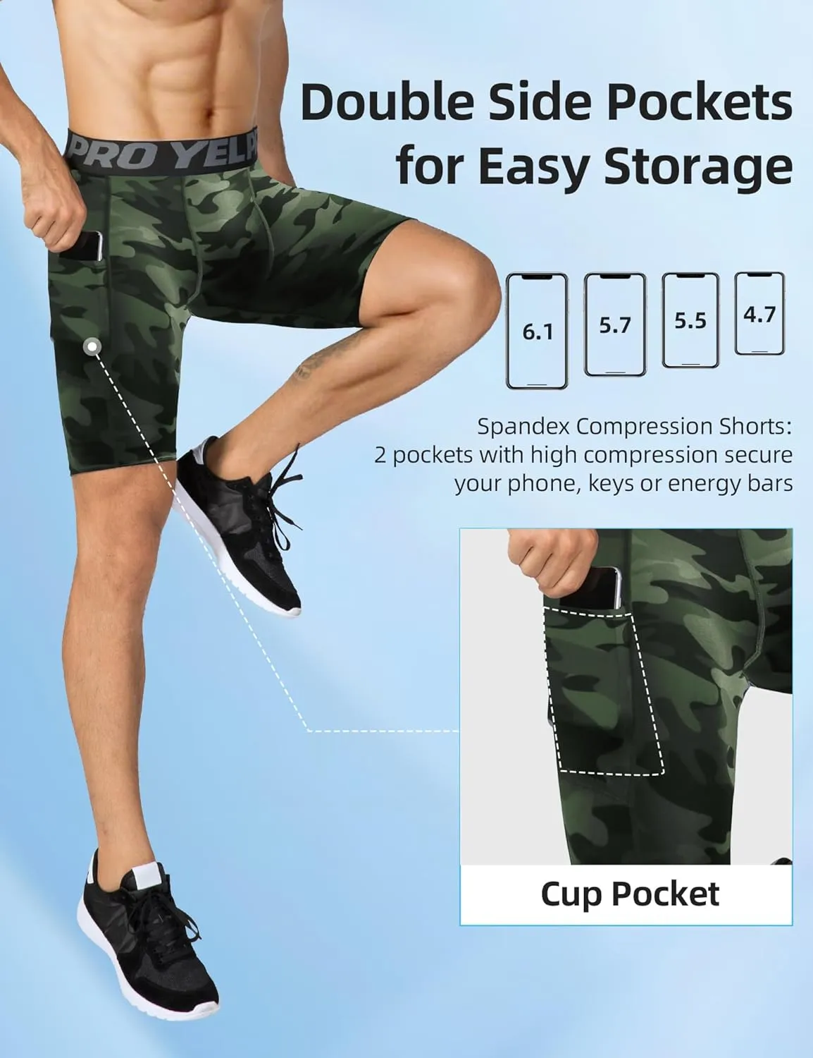 SPVISE Compression Shorts Men Spandex Sports Shorts Workout Running Gym Shorts Cool Dry Athletic Baselayer Underwear Pockets