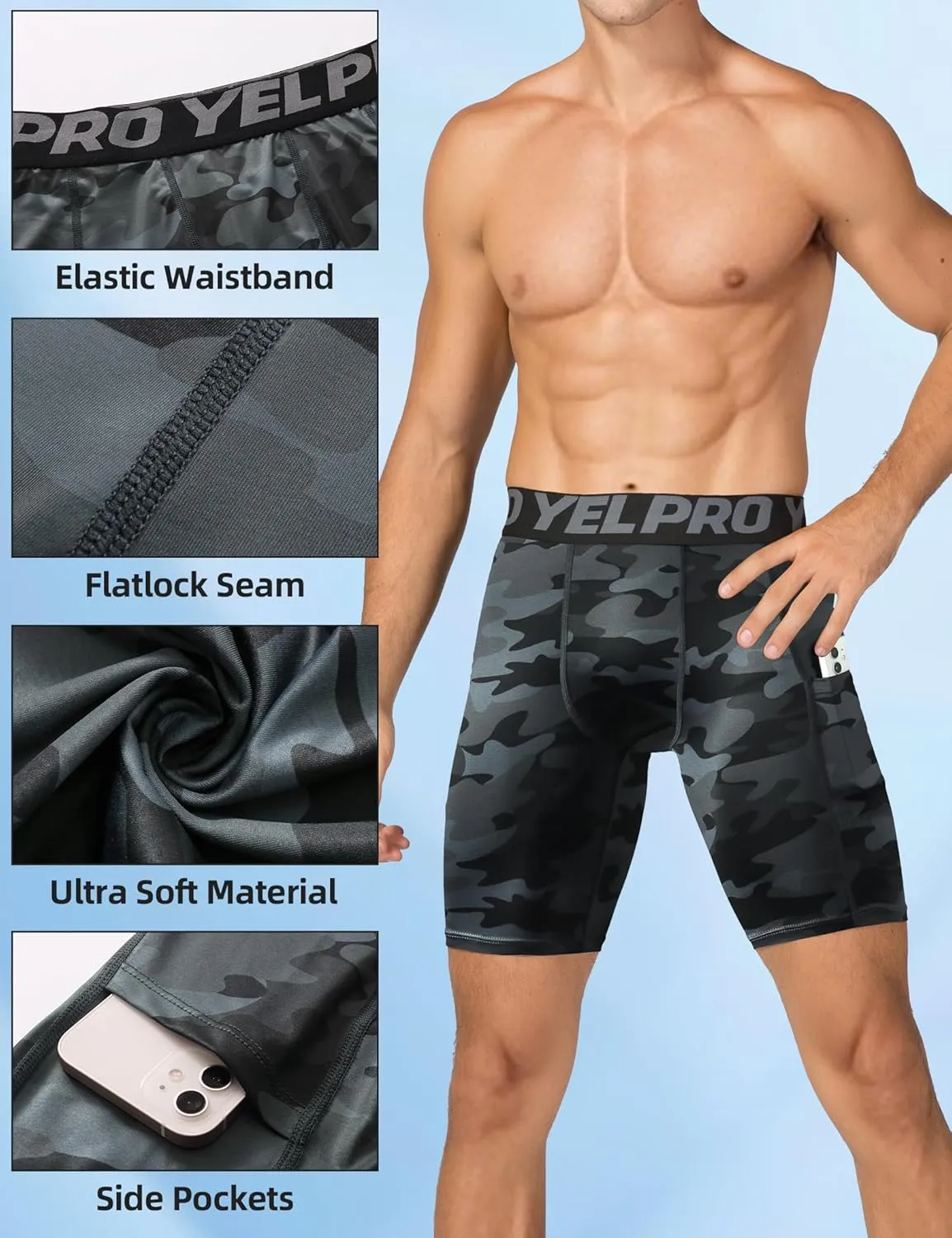 SPVISE Compression Shorts Men Spandex Sports Shorts Workout Running Gym Shorts Cool Dry Athletic Baselayer Underwear Pockets