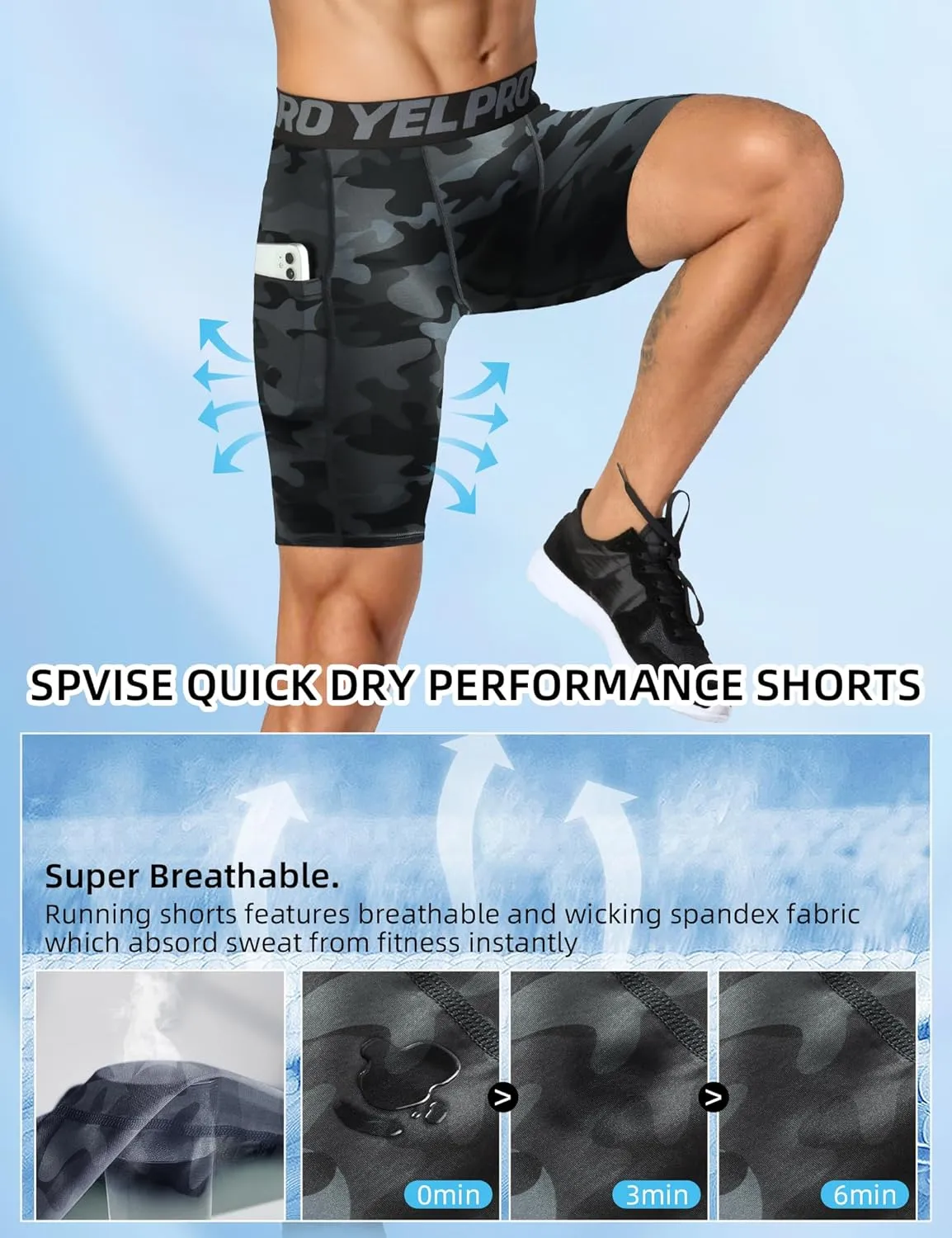 SPVISE Compression Shorts Men Spandex Sports Shorts Workout Running Gym Shorts Cool Dry Athletic Baselayer Underwear Pockets