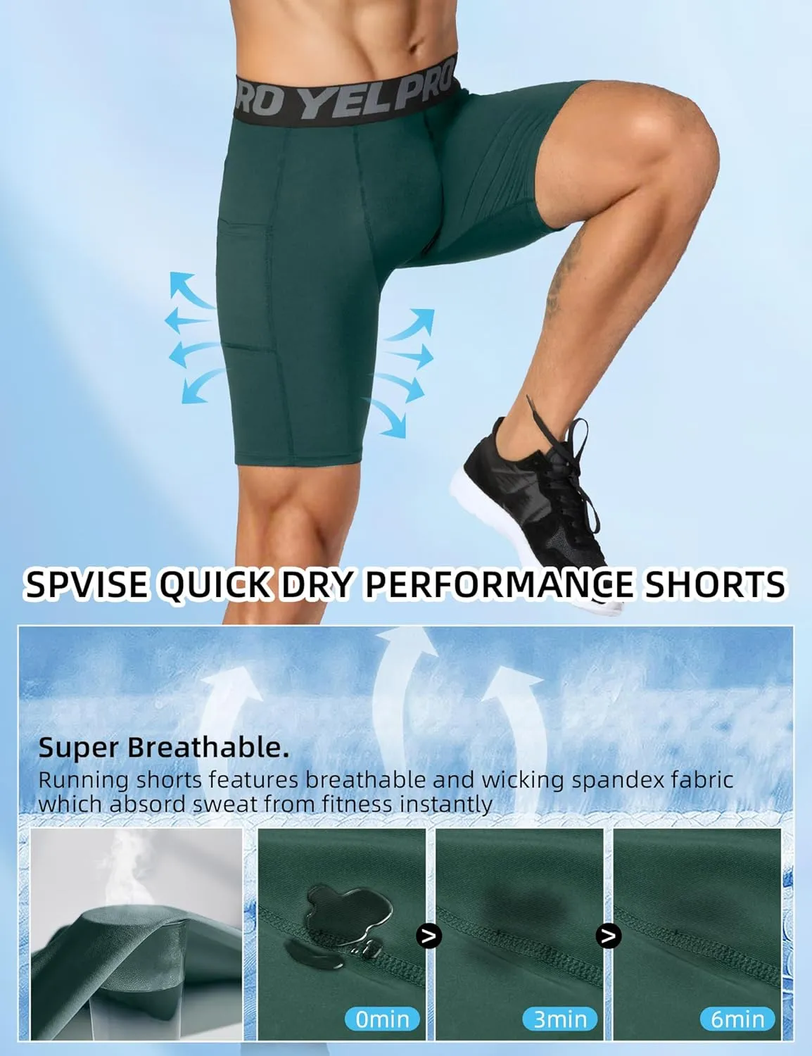 SPVISE Compression Shorts Men Spandex Sports Shorts Workout Running Gym Shorts Cool Dry Athletic Baselayer Underwear Pockets