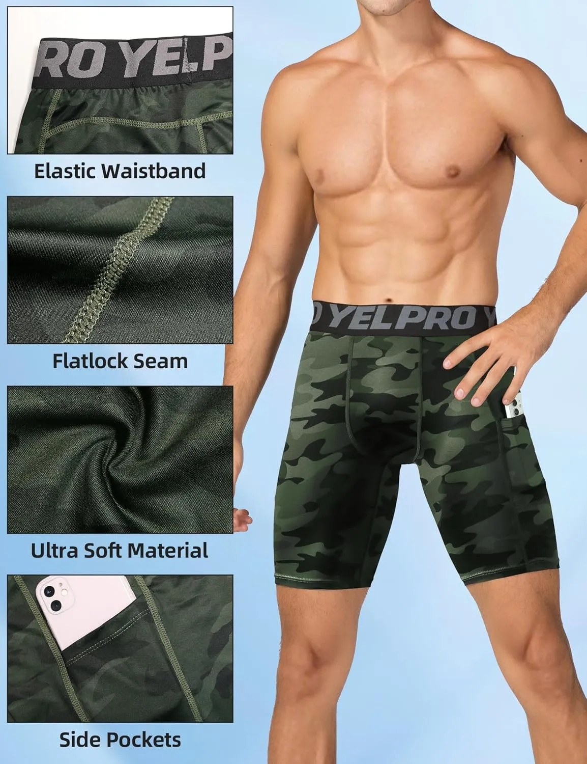 SPVISE Compression Shorts Men Spandex Sports Shorts Workout Running Gym Shorts Cool Dry Athletic Baselayer Underwear Pockets