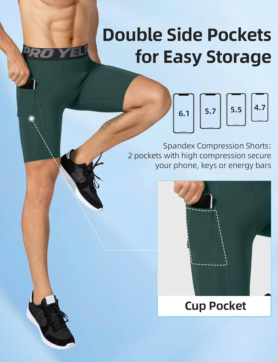 SPVISE Compression Shorts Men Spandex Sports Shorts Workout Running Gym Shorts Cool Dry Athletic Baselayer Underwear Pockets