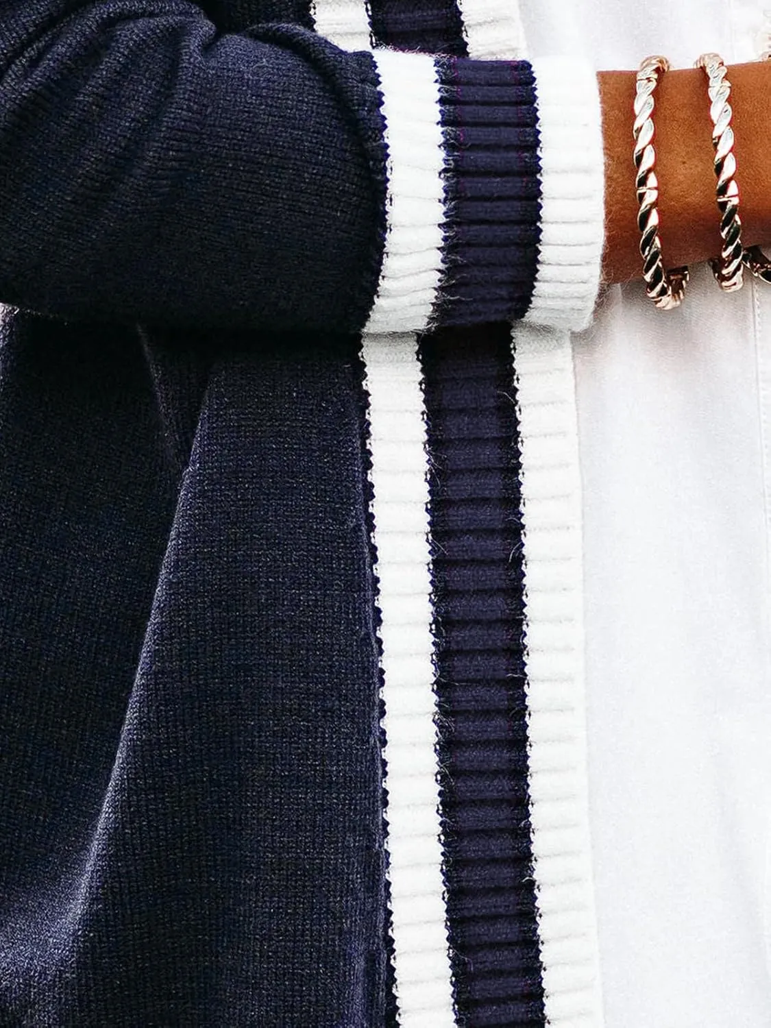 Striped Cardigan Sweaters for Women Knit Open Front Long Cardigan Colorblock Varsity Trendy Tennis Cardigan with Pockets
