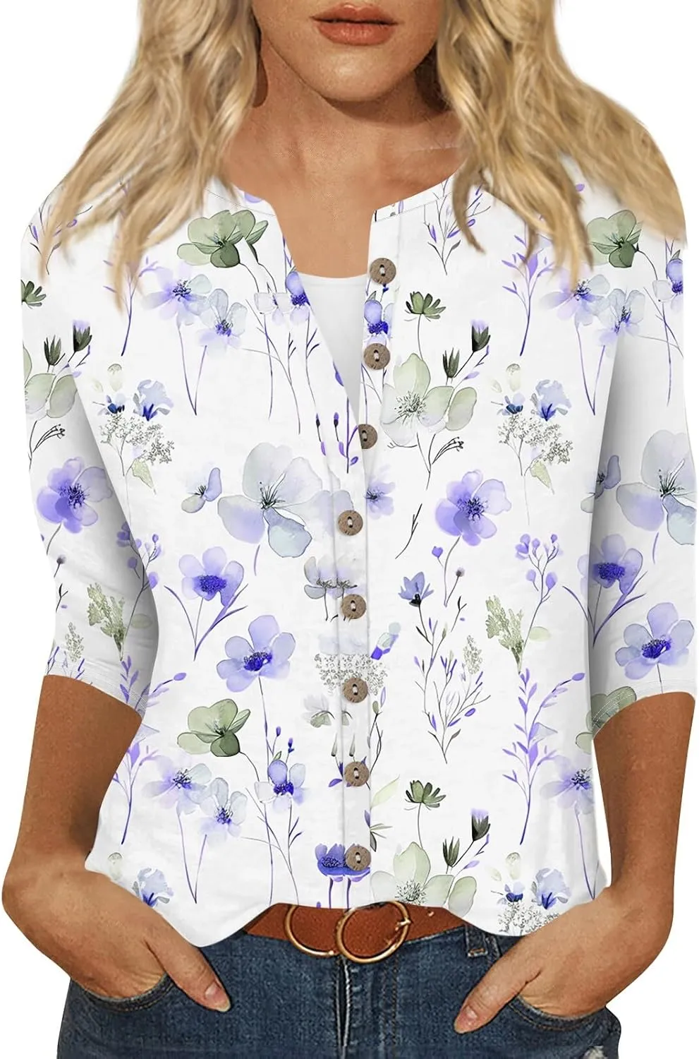 Summer Cardigan for Women Lightweight 3/4 Sleeve Open Front Casual Beach Shirts Button Down Cropped Cardigan Sweaters