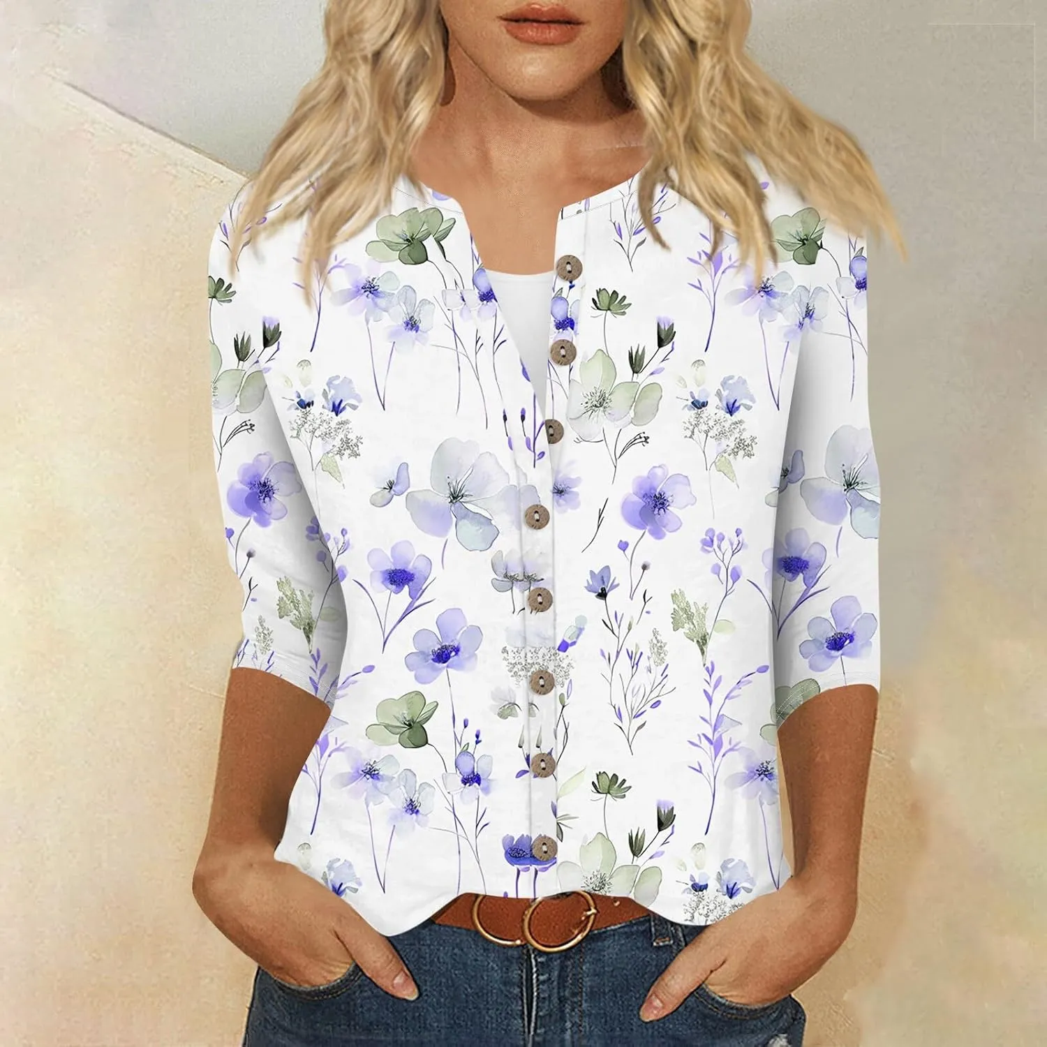 Summer Cardigan for Women Lightweight 3/4 Sleeve Open Front Casual Beach Shirts Button Down Cropped Cardigan Sweaters