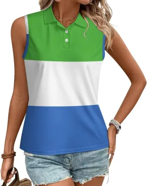 TAIZIYEAH Saint Kitts and Nevis Flag Women's Sleeveless PO-LO Shirts Collared V Neck Tennis Tank Tops Quick Dry Lightweight