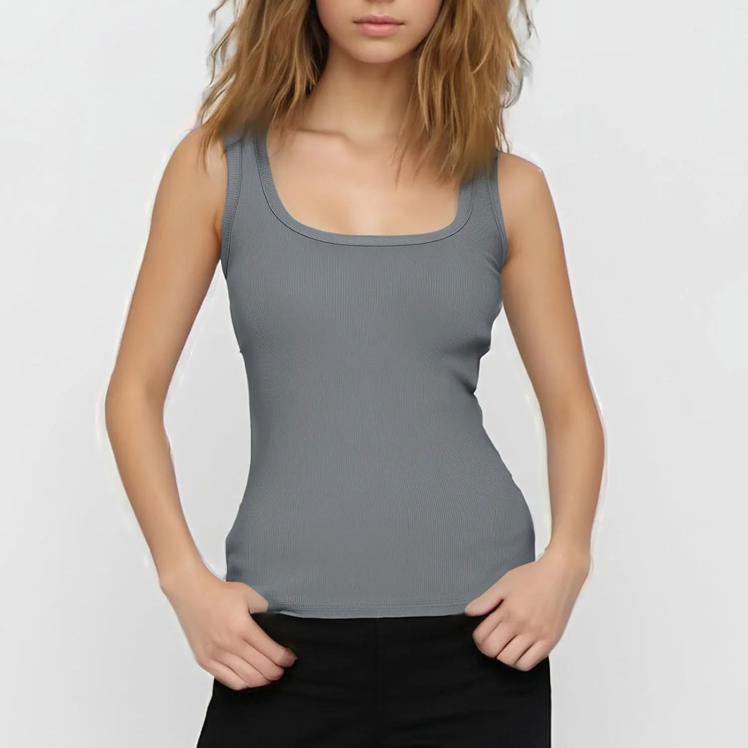 Tank Top for Women Cropped Spaghetti Strap Scoop Neck Ribbed Knit Sleeveless Basic Layering Shirts Summer Clothes 2025