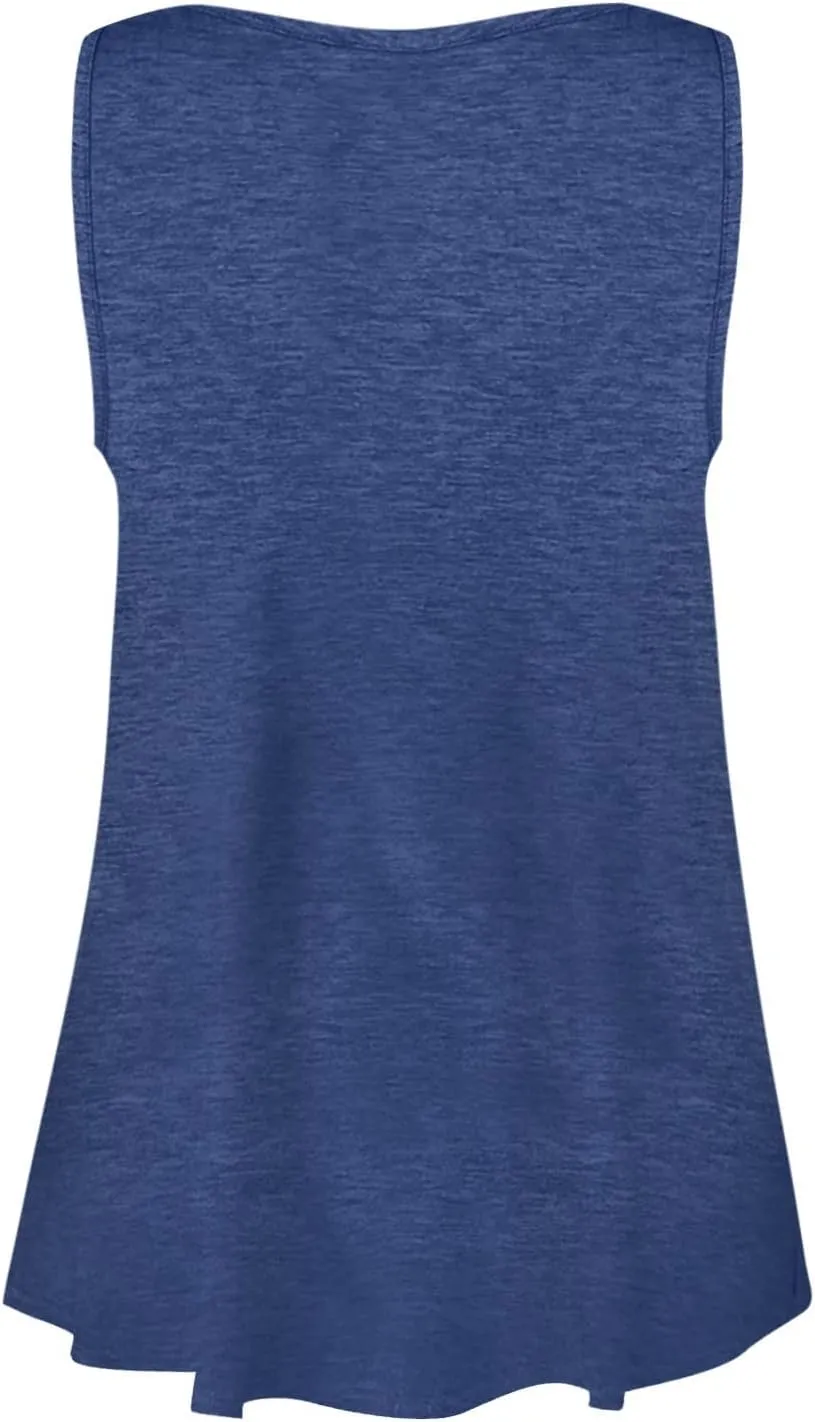 Tank Top For Women Summer Casual Solid Sleeveless Basic Cami Shirts Plus Size Henley Button Down Tunics Tshirts