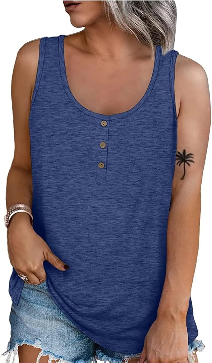 Tank Top For Women Summer Casual Solid Sleeveless Basic Cami Shirts Plus Size Henley Button Down Tunics Tshirts