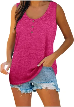 Tank Top For Women Summer Casual Solid Sleeveless Basic Cami Shirts Plus Size Henley Button Down Tunics Tshirts