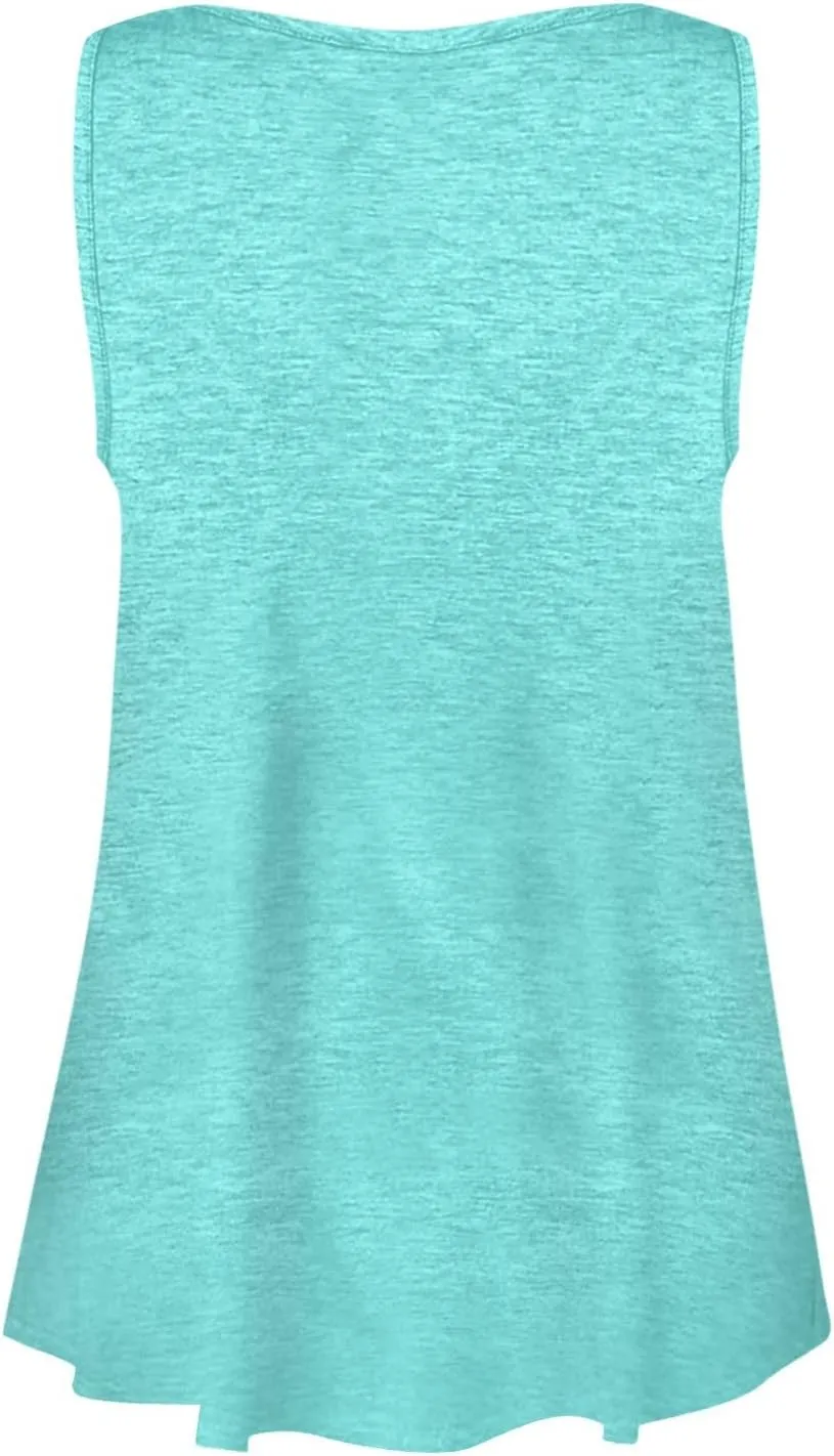 Tank Top For Women Summer Casual Solid Sleeveless Basic Cami Shirts Plus Size Henley Button Down Tunics Tshirts