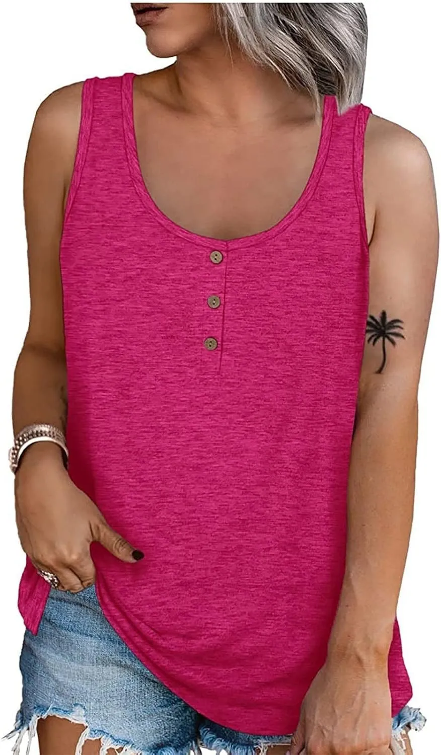 Tank Top For Women Summer Casual Solid Sleeveless Basic Cami Shirts Plus Size Henley Button Down Tunics Tshirts