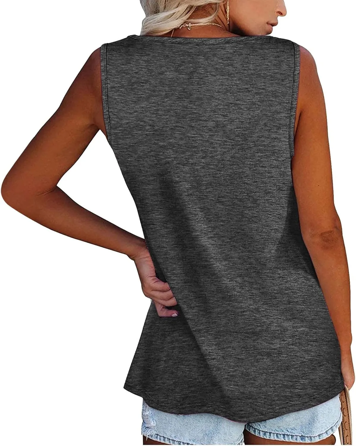 Tank Top For Women Summer Casual Solid Sleeveless Basic Cami Shirts Plus Size Henley Button Down Tunics Tshirts