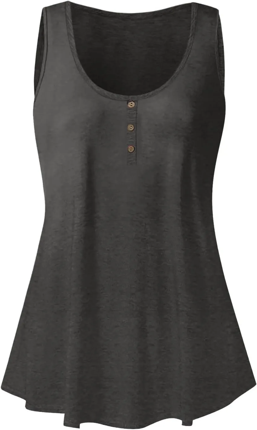 Tank Top For Women Summer Casual Solid Sleeveless Basic Cami Shirts Plus Size Henley Button Down Tunics Tshirts