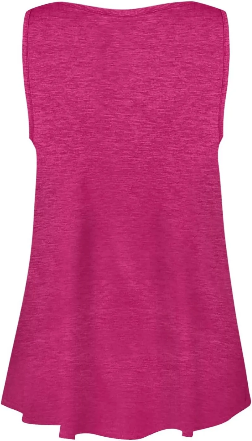 Tank Top For Women Summer Casual Solid Sleeveless Basic Cami Shirts Plus Size Henley Button Down Tunics Tshirts