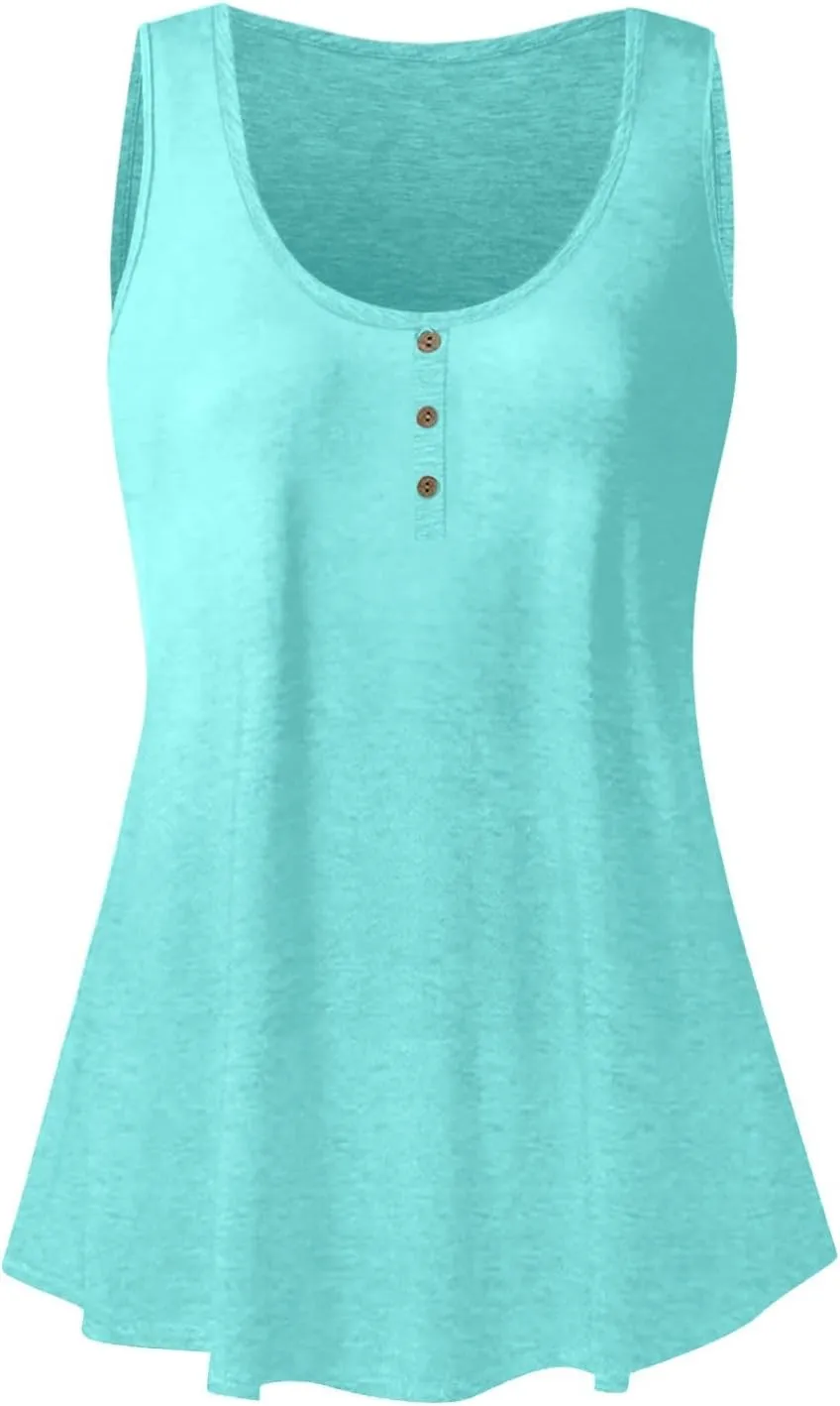 Tank Top For Women Summer Casual Solid Sleeveless Basic Cami Shirts Plus Size Henley Button Down Tunics Tshirts