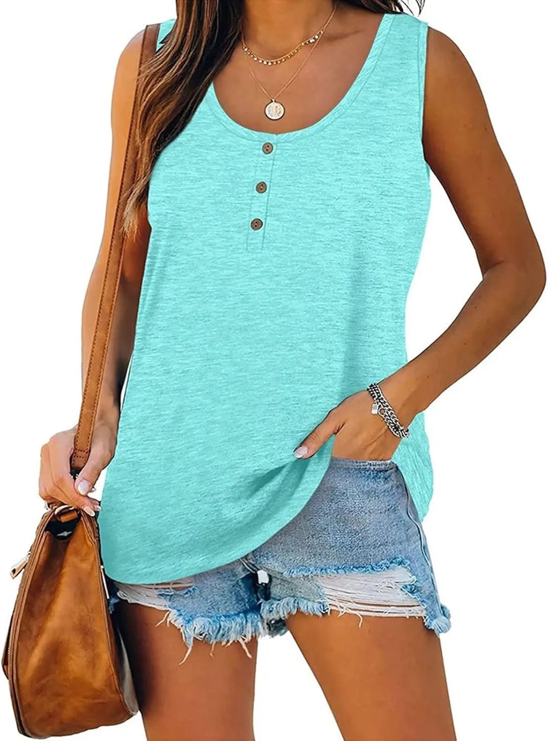 Tank Top For Women Summer Casual Solid Sleeveless Basic Cami Shirts Plus Size Henley Button Down Tunics Tshirts