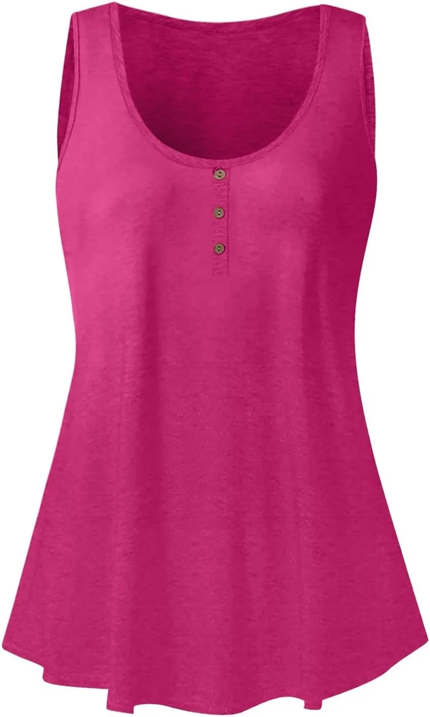 Tank Top For Women Summer Casual Solid Sleeveless Basic Cami Shirts Plus Size Henley Button Down Tunics Tshirts