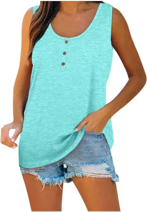 Tank Top For Women Summer Casual Solid Sleeveless Basic Cami Shirts Plus Size Henley Button Down Tunics Tshirts