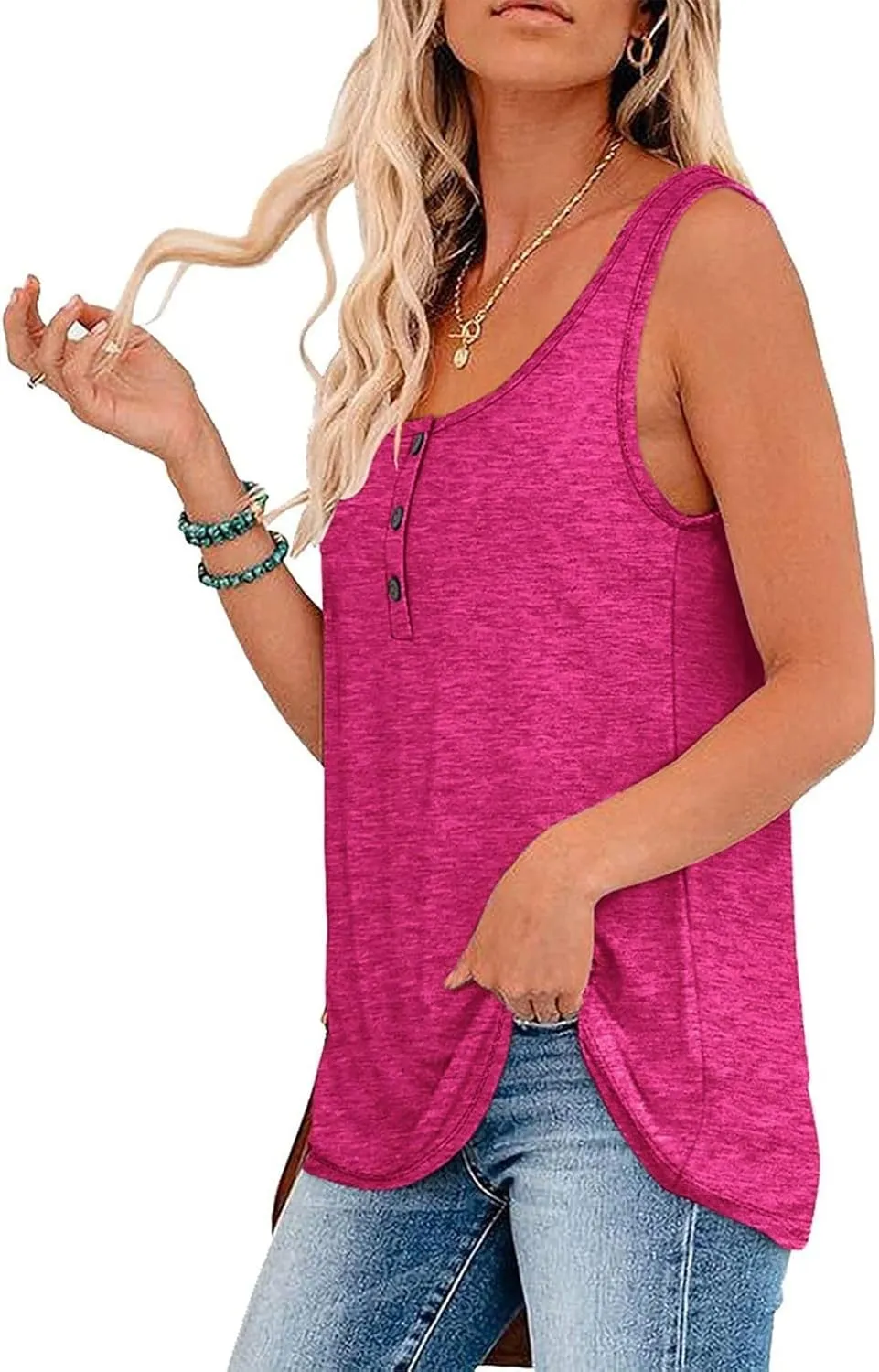 Tank Top For Women Summer Casual Solid Sleeveless Basic Cami Shirts Plus Size Henley Button Down Tunics Tshirts