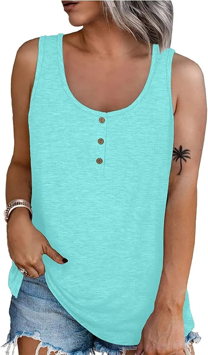Tank Top For Women Summer Casual Solid Sleeveless Basic Cami Shirts Plus Size Henley Button Down Tunics Tshirts