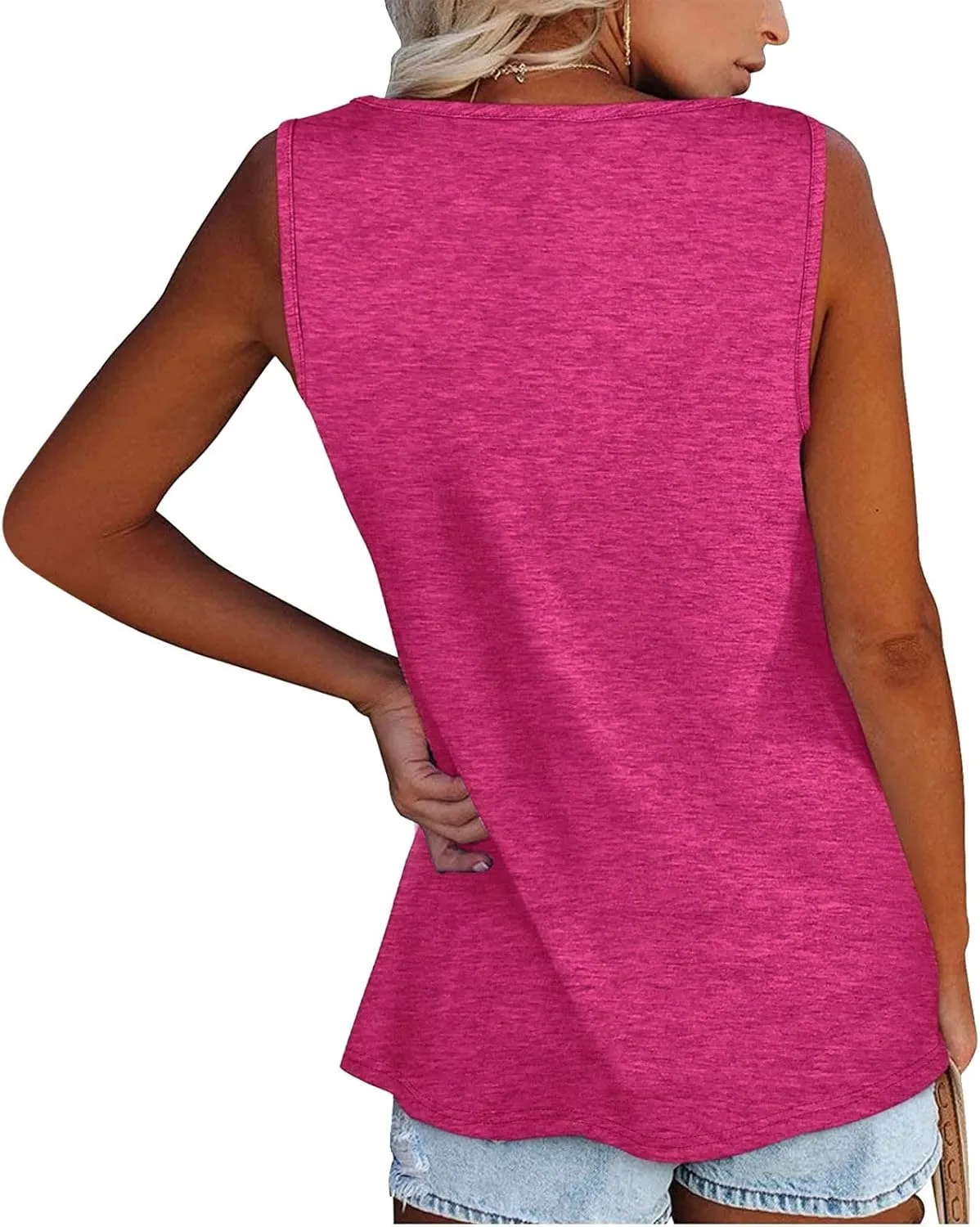 Tank Top For Women Summer Casual Solid Sleeveless Basic Cami Shirts Plus Size Henley Button Down Tunics Tshirts