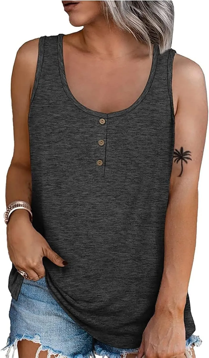 Tank Top For Women Summer Casual Solid Sleeveless Basic Cami Shirts Plus Size Henley Button Down Tunics Tshirts
