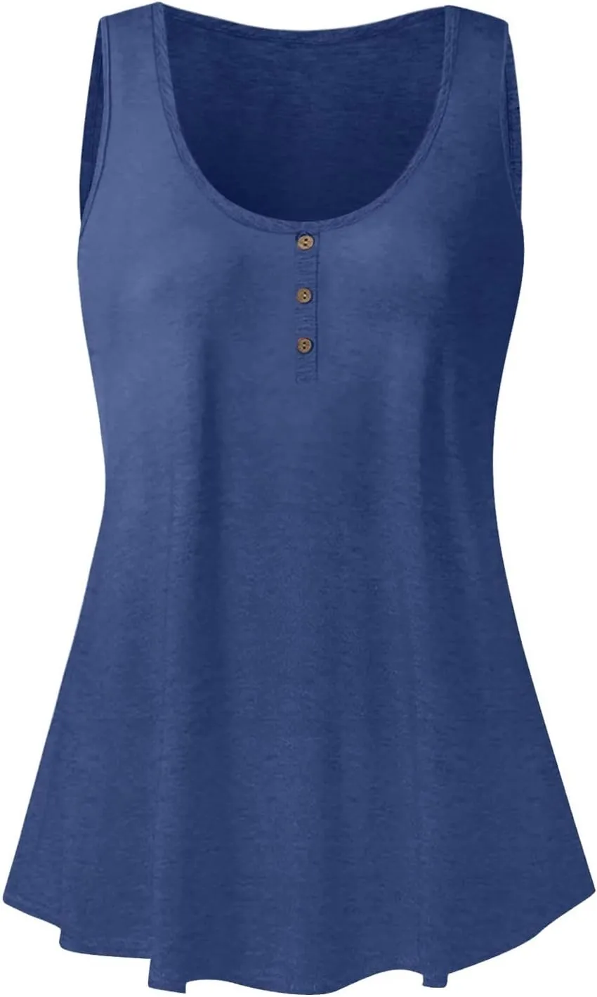 Tank Top For Women Summer Casual Solid Sleeveless Basic Cami Shirts Plus Size Henley Button Down Tunics Tshirts