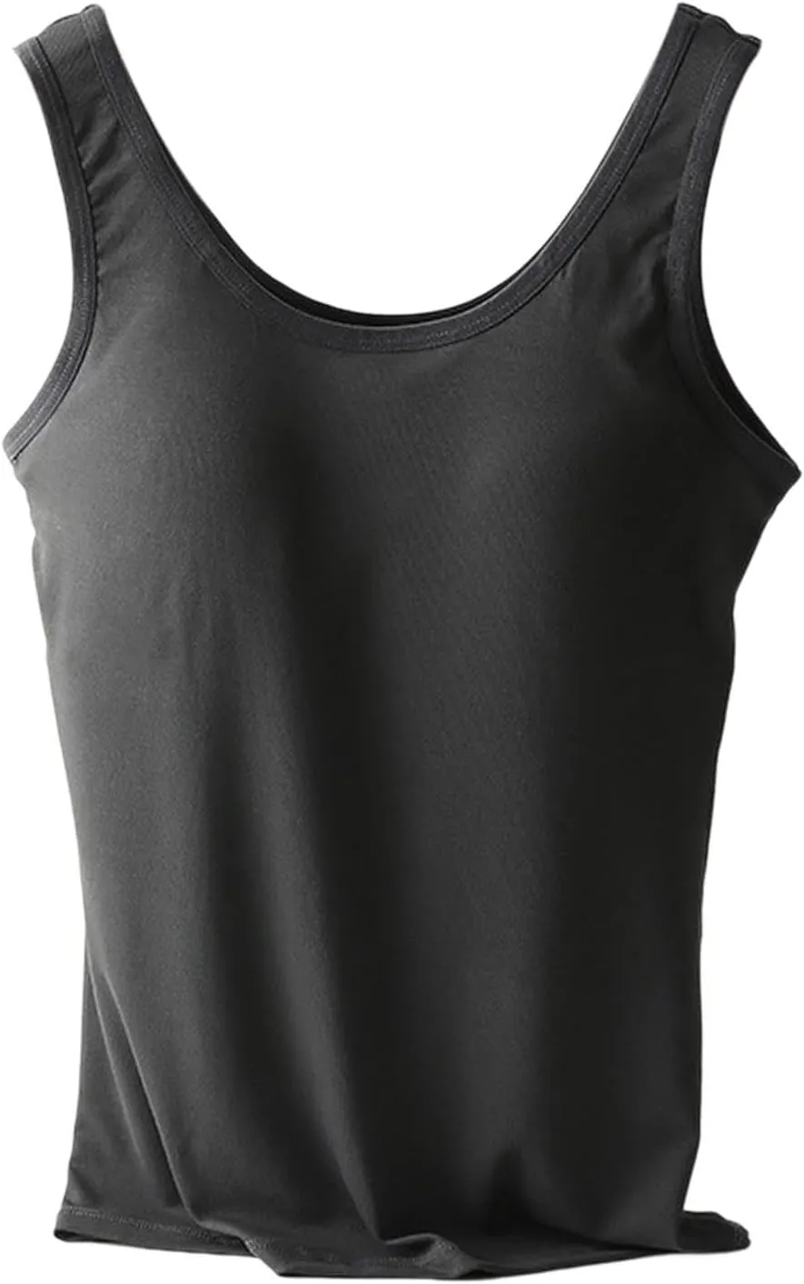 Tank Top with Built in Bra for Women No Underwire Lightly Padded Seamless Bras Breathable Comfy Soft Sleep Undershirts
