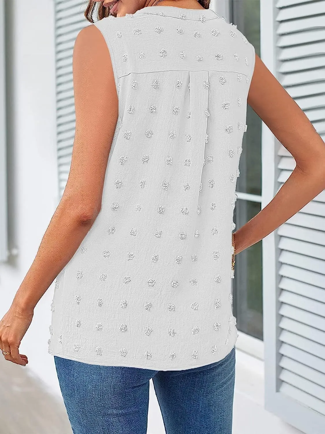 Tank Tops for Women 2024 V Neck Swiss Dot Dressy Casual Shirt Summer Sleeveless Blouse Solid Basic Vest Camisole