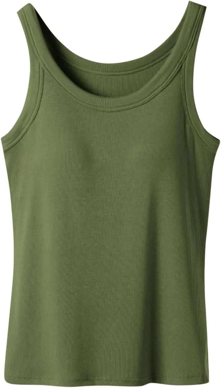 Tank Tops for Women 2025 Built in Bra Summer Lounge Shirts Loose Fit Workout Tank Tops Casual Camisole Top