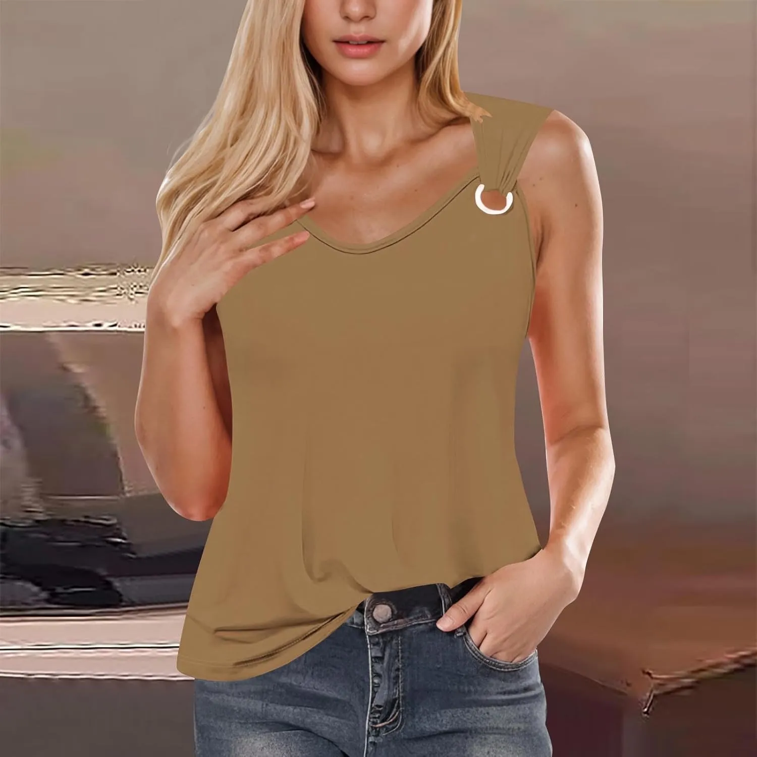 Tank Tops for Women 2025 Casual Solid Color Sleeveless V Neck Tunics Top Summer Vacation Fashion Loose Camisole Tank