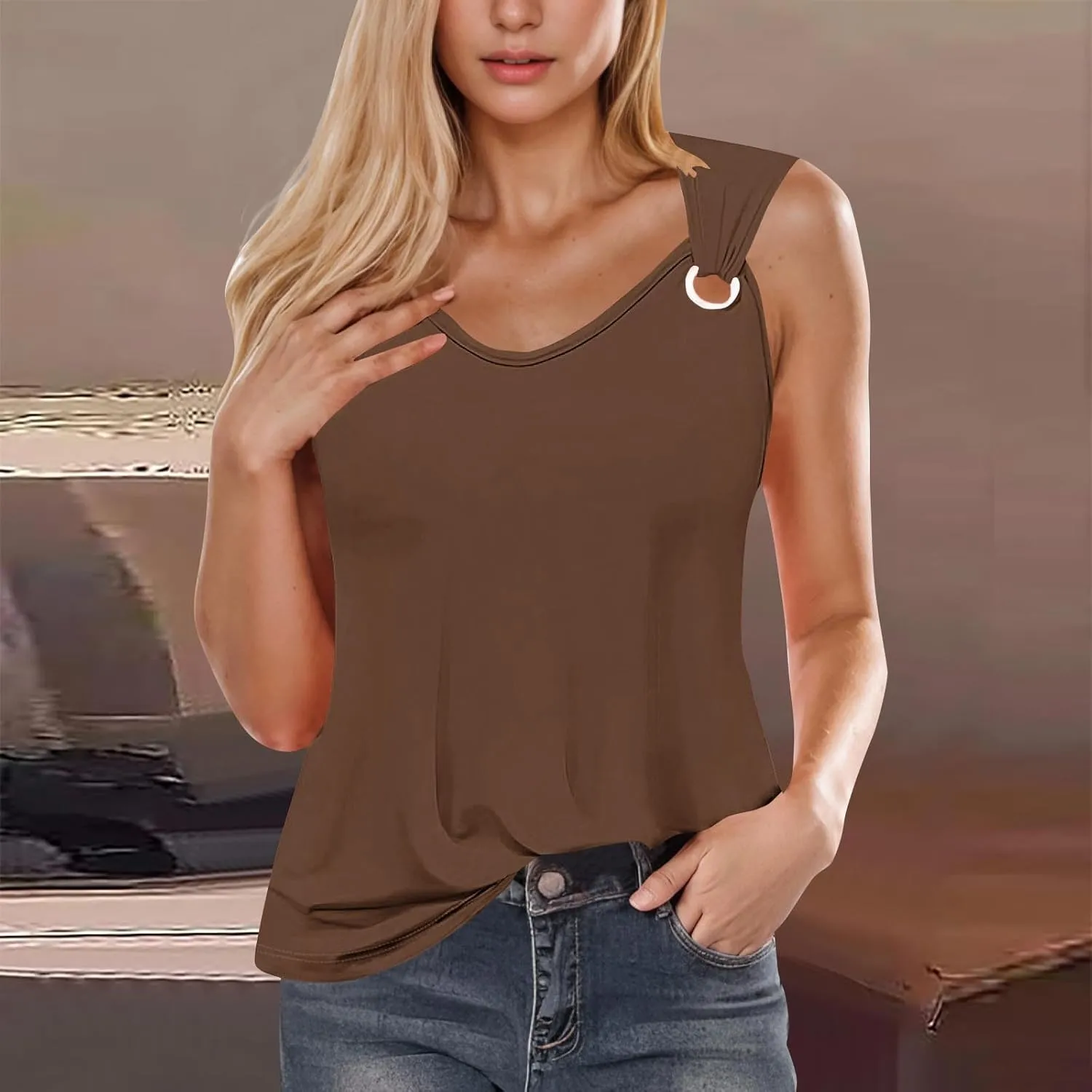 Tank Tops for Women 2025 Casual Solid Color Sleeveless V Neck Tunics Top Summer Vacation Fashion Loose Camisole Tank
