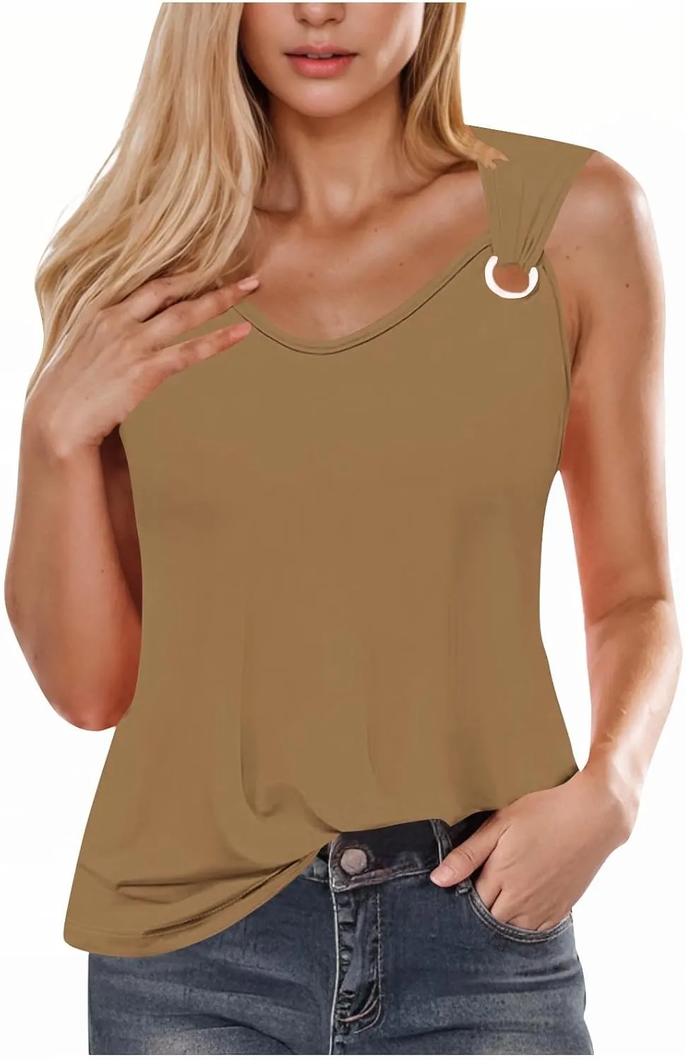 Tank Tops for Women 2025 Casual Solid Color Sleeveless V Neck Tunics Top Summer Vacation Fashion Loose Camisole Tank