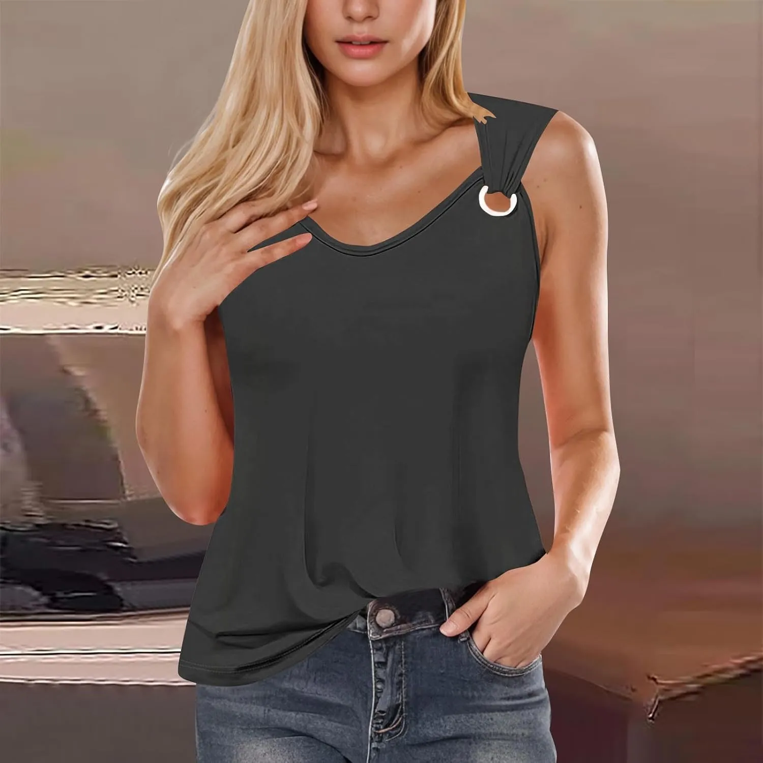 Tank Tops for Women 2025 Casual Solid Color Sleeveless V Neck Tunics Top Summer Vacation Fashion Loose Camisole Tank