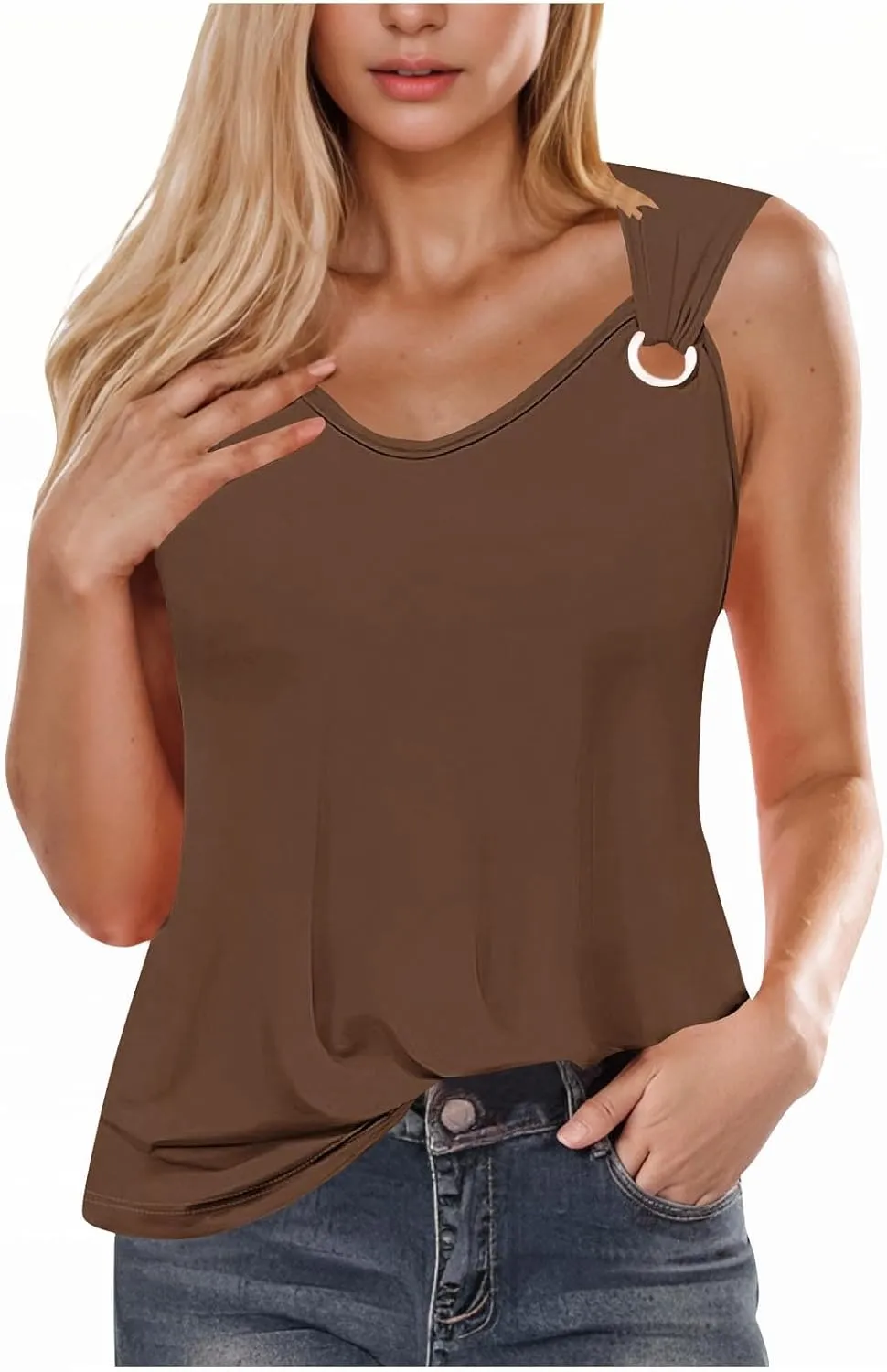 Tank Tops for Women 2025 Casual Solid Color Sleeveless V Neck Tunics Top Summer Vacation Fashion Loose Camisole Tank