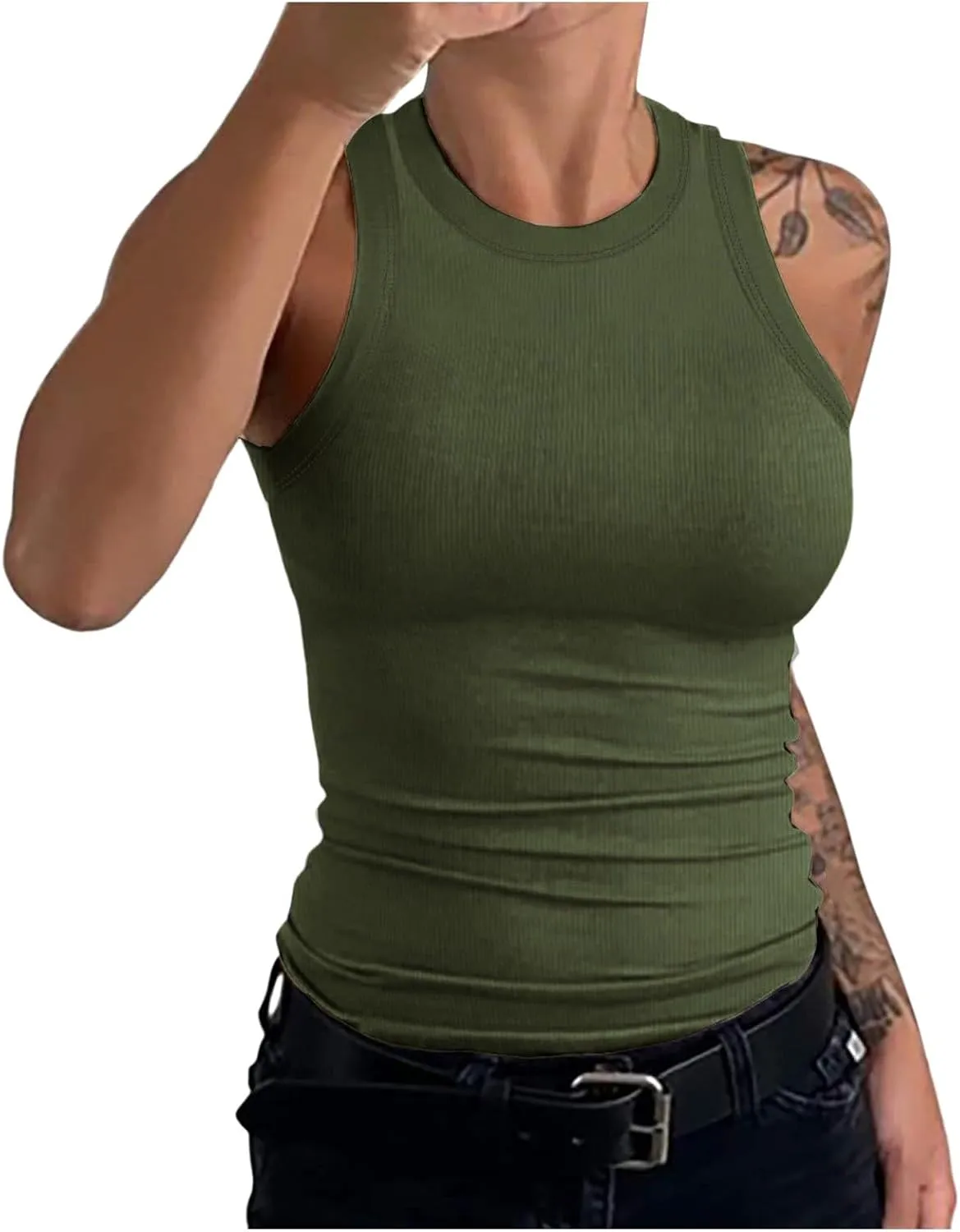 Tank Tops for Women, Racerback Ribbed Tank Top, Women Slim Knit Basic Summer Tops Going Out Tops Long Sleeveless Shirts