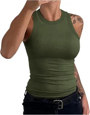 Tank Tops for Women, Racerback Ribbed Tank Top, Women Slim Knit Basic Summer Tops Going Out Tops Long Sleeveless Shirts